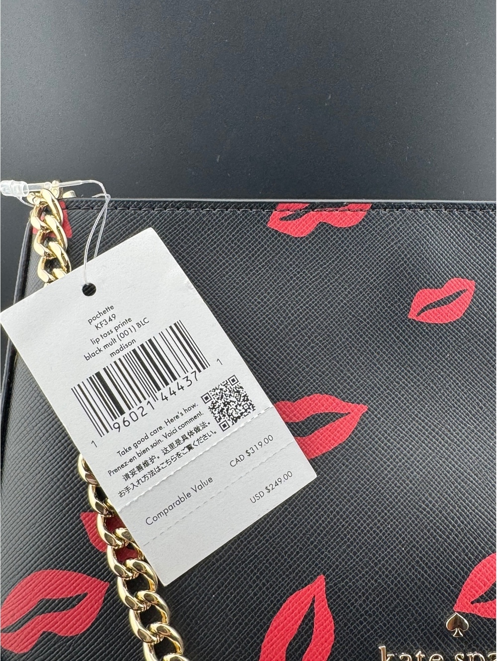 Kate Spade New York Black Leather Shoulder Bag with Red Lips - Picture 3 of 7